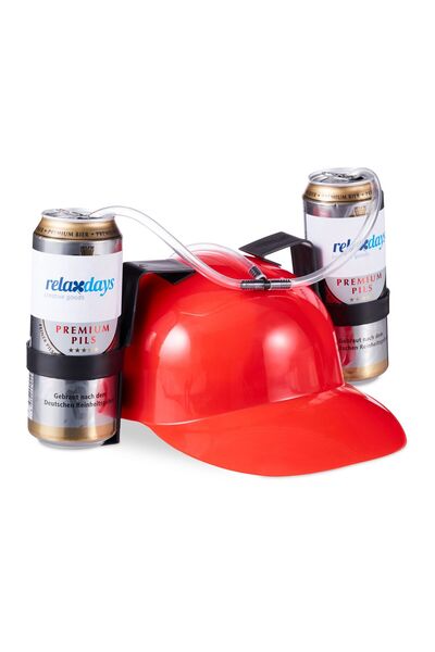 Relaxdays Beer drinking helmet, red,