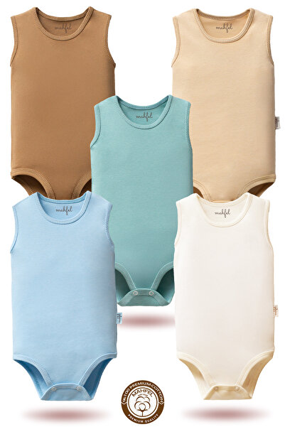 MAHFEL 100% Organic Cotton Snap Fastener Sleeveless Baby Bodysuit 5-Pack