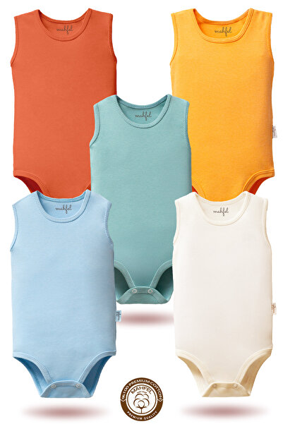 MAHFEL 100% Organic Cotton Snap Fastener Sleeveless Baby Bodysuit 5-Pack