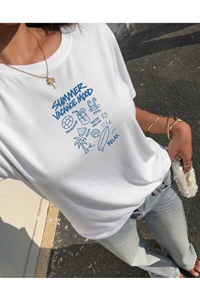 FUFLUNS TRIOC OVERSIZE CU Gâtul Bicicletă, Imprimat SUMMER MOOD, pentru femei