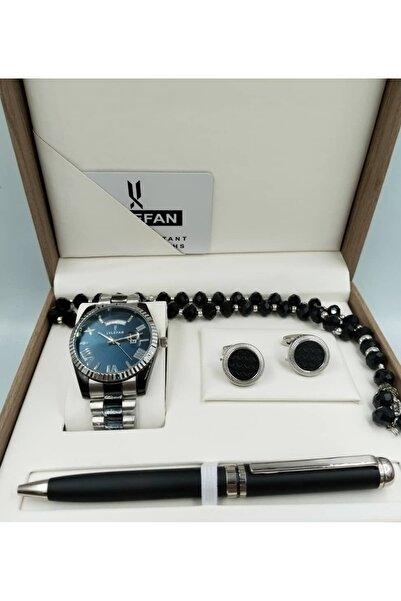 LV LEFAN طقم ساعة هدية مكون من ساعة وعلبه وكبك وقلم ومسبحة