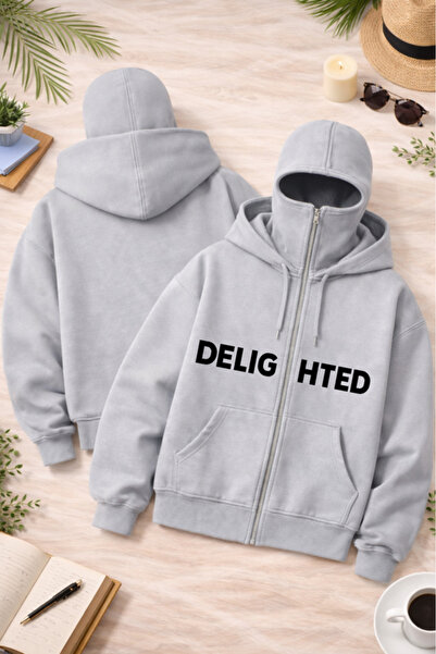 Pink Sky Unisex Delighted Printed Zippered Hooded Sweatshirt