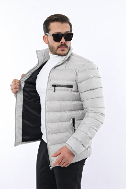 comstar Men's Trendy Zippered Stylish Gray Puffer Jacket