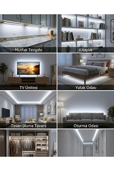 AKBELLİ GROUP ÇATA 10 Çipli 5 Metre Beyaz Renk Şerit Led (CT-4480)(PİLLİ DEĞİ...