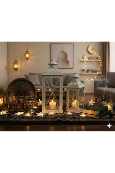 Modern shop طقم فوانيس ديكور معدنية أبيض مكون من عدد 2 فانوس كلاسيك أنيق لزين...