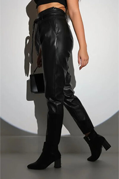 DRESSIFY WOMEN’S FASHION Full Fit Faux Leather Trousers - Black