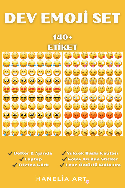 Hanelia Art Emoji Sticker Seti | 140+ Adet Emoji Eğlenceli Çıkartma | Ajanda,...
