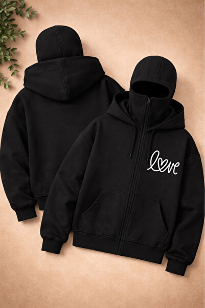 Pink Sky Unisex Love Printed Zippered Hooded Sweatshirt