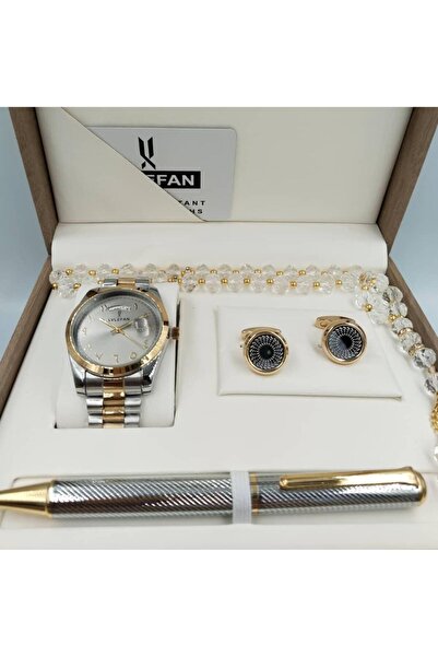 LV LEFAN طقم ساعة هدية مكون من ساعة وعلبه وكبك وقلم ومسبحة