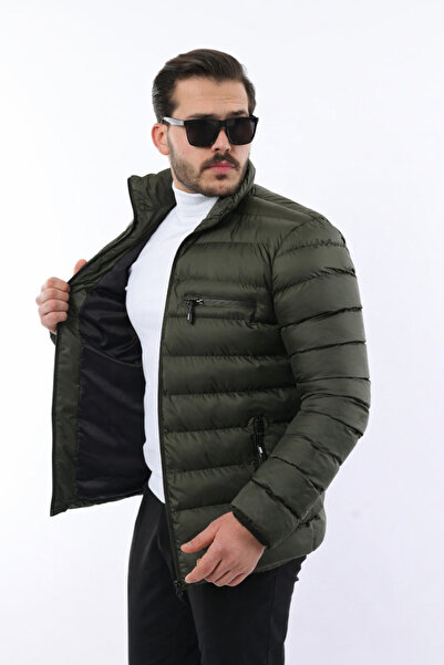 comstar Men's Trendy Zippered Stylish Khaki Puffer Jacket