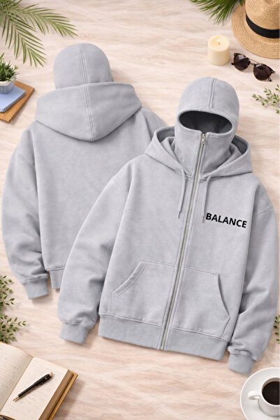 Pink Sky Unisex Balance Printed Zippered Hooded Sweatshirt