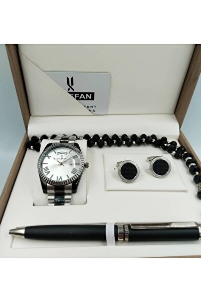 LV LEFAN طقم ساعة هدية مكون من ساعة وعلبه وكبك وقلم ومسبحة