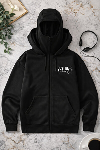 Pink Sky Unisex Just Be Real Printed Zippered Hooded Sweatshirt