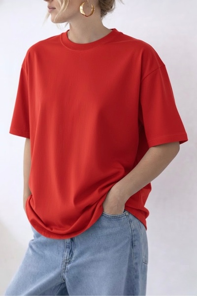 FUFLUNS Plain Basic Oversize Unisex Women's Circular Neck T-Shirt