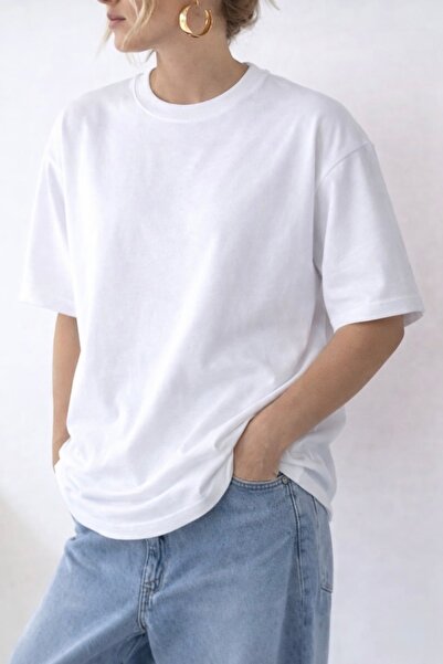 FUFLUNS Plain Basic Oversize Unisex Women's Circular Neck T-Shirt