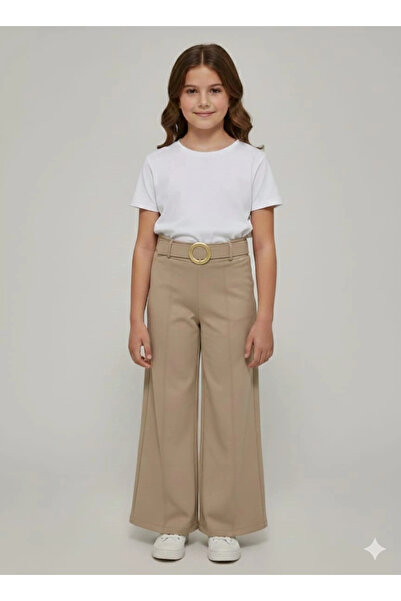 Yonca Çocuk Pulcino Kids 25500 Girls' Wide Leg Pants with Belt