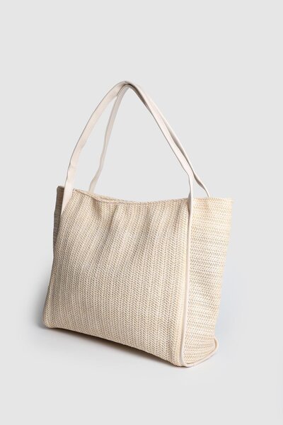 Store حقيبة كتف نسائية كبيرة الحجم من القش