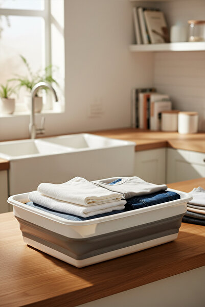 Snippy Accord - Dikdörtgen Badya Büyük Silikon Katlanabilir Çamaşır Sepeti Dü...