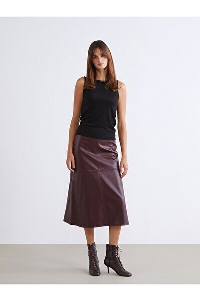 LC Waikiki Nevavm A-Line Leather Look Skirt with Zipper at the Waist