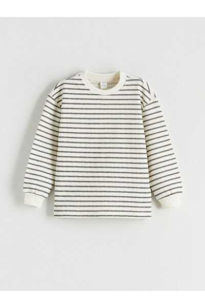 LC Waikiki LCW Kids Antracit guler rotund Swea pentru băieți cu dungi tricou ...