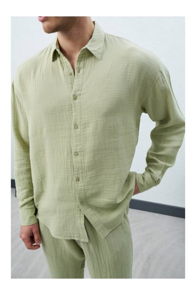 perasttesktil Men's Muslin Fabric Oversized Shirt