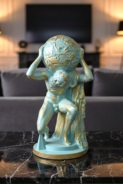 ZAP AKSESUAR Atlas Heykeli Dünyayı Taşıyan Mitolojik Figür Altın Dekoratif Ob...