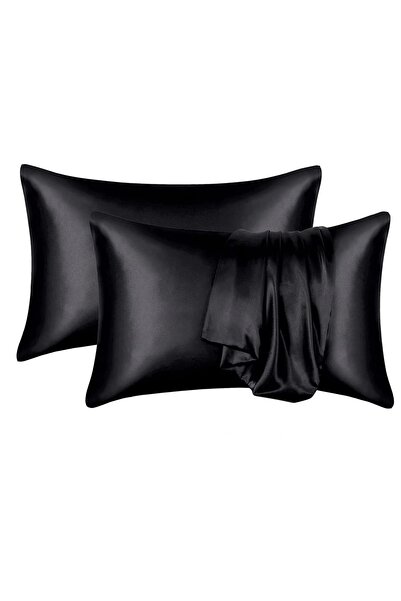calinahome Black Cotton-Satin Pillowcases 2 Pieces; 50 X 70