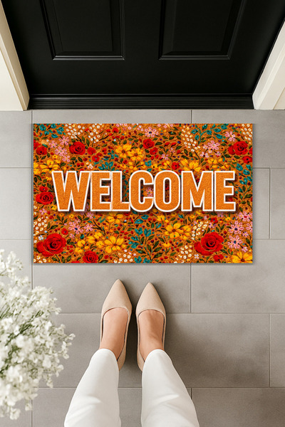 Dormot Modern Digital Printing - Floral Pattern Welcome Doormat - Front Door Mat