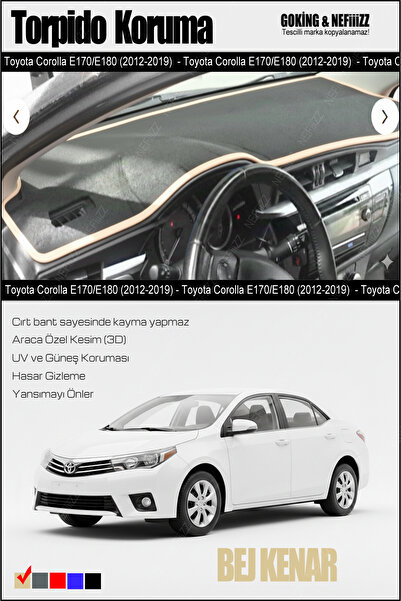 Toyota Corolla Torpido Koruyucu E170/E180 (2012-2019) Modele Özel Üretim - 5 Kenar Renk Seçeneği