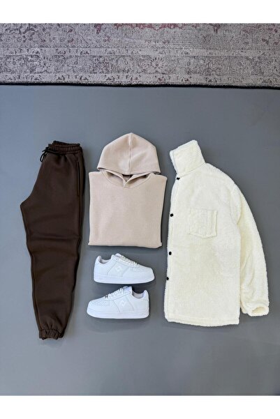 Combineman35 Moda Unisex 3 Yarn Sha Fleece-Lined Ahve Sweatshirt Cream Sweat ...