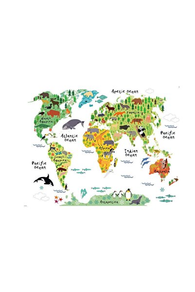 Yash Decorative wall sticker, World map with animals, 95x73 cm, multicolor