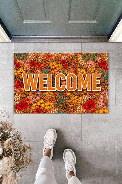 Rugmood Modern Digital Printing - Floral Pattern Welcome Doormat - Front Door...