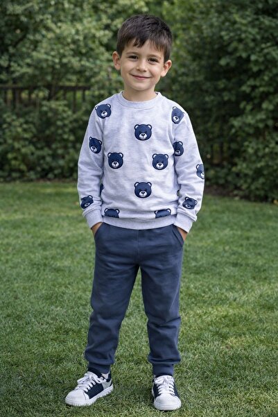 nazarbebe 2-9 Years Old Boys' Tracksuit Set – Teddy Bear Pattern, Soft Textur...