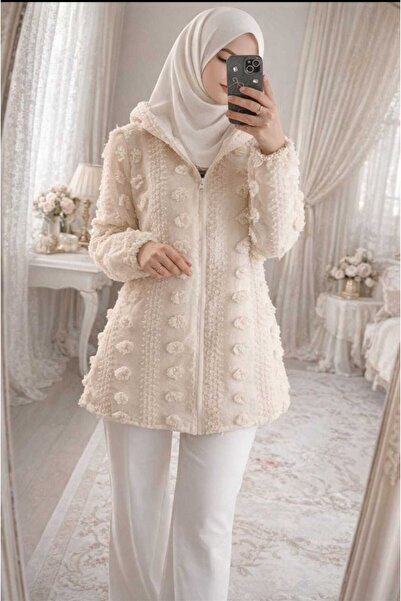 ByMisa Store Women's Special Design Lined Embossed Lace Hooded Sweatshirt