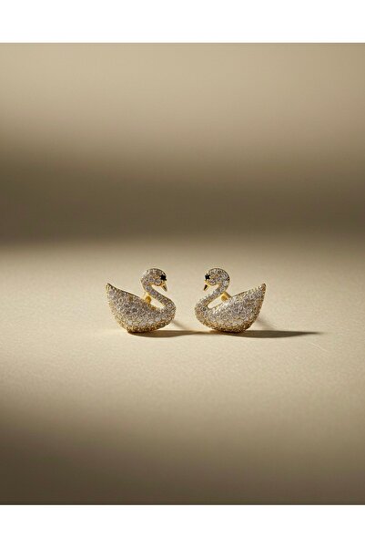 Butik Taşlı Parlak Kuğu Küpe,Çelik Küpe