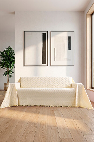 rellhome Cotton Sofa Cover with Fringes | Multi-Purpose Cover | Armchair Shaw...