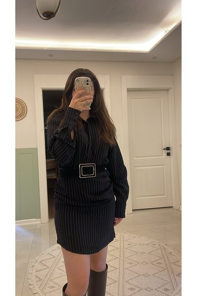 Nihanello Butik Çizgili gömlek elbise