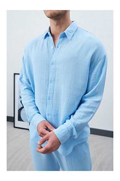 perasttesktil Men's Muslin Fabric Oversized Shirt