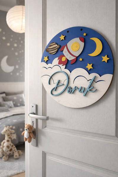 Pembe Ağaç Tasarım Atölyesi Kişiye Özel Uzay Konsept Çocuk Oda Süsü – Uzay-Ge...