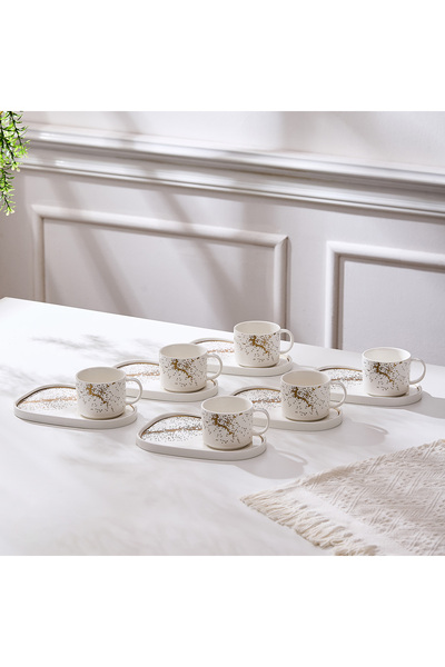 Malooki Set of 6 cups with 6 saucers, uneven plate, porcelain, 220 ml - Sprin...