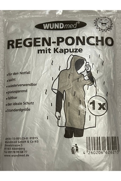 almancidan WUNDmed Yağmurluk kapüşonlu şeffaf Poncho ponço standart boyut