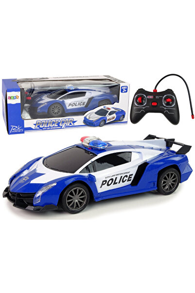 LEAN Police car with LED lights and remote control for children, 1:16, Blue