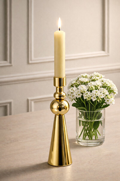 EvLight Zen Tekli Dekoratif Gold Metal Şamdan Mumluk