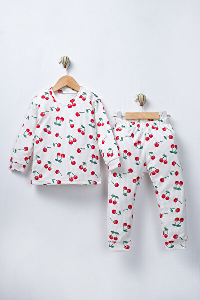 TİNY GOLDEN Cherry Printed Baby & Kids Pajamas Set 100% Cotton Soft Long Slee...
