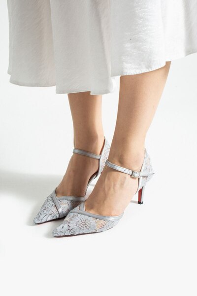 ELVI Silver Lace Detailed Women's Heel Shoes [7] cm