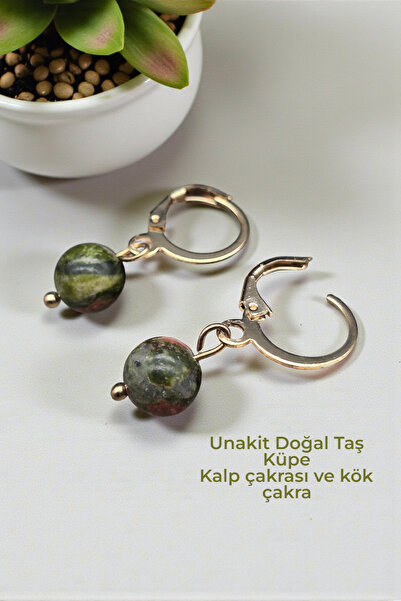 NBS Beautiful Naturel Stones Unakit Doğal Taş Küpe 8 mm Kaplama Kaliteli