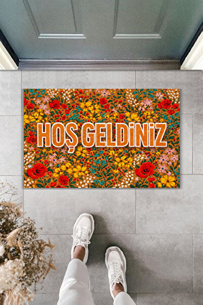 Rugmood Modern Digital Printing - Floral Pattern Welcome Doormat - Front Door...