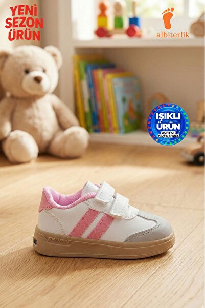 AlbiShoes Unisex Erkek - Kız - Çocuk Bebek Işıklı Cırtlı Okul Ayakkabısı Snea...