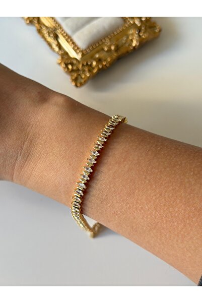 Charmist Çelik gold taşlı plaka zirkon bileklik