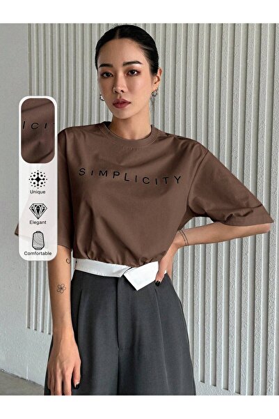 EYAX MODA Απλό γραπτό σχέδιο σε μπλουζάκι oversized